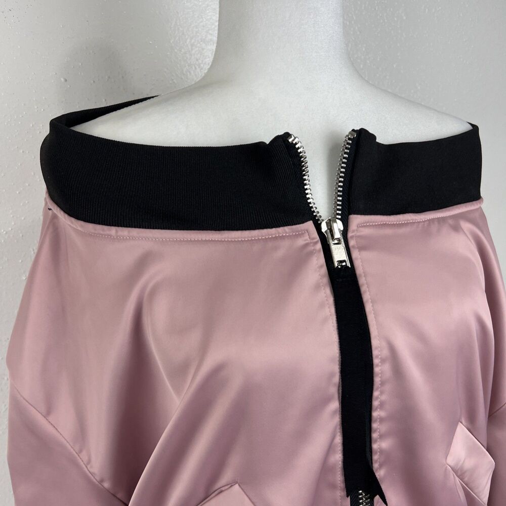 Alpha & Omega Interstellar Bomber Jacket Women Small Pink Satin Off Shoulder - Picture 10 of 16